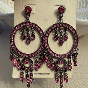 Antique Genuine Stone Women’s Pink Chandelier Dangle Earrings